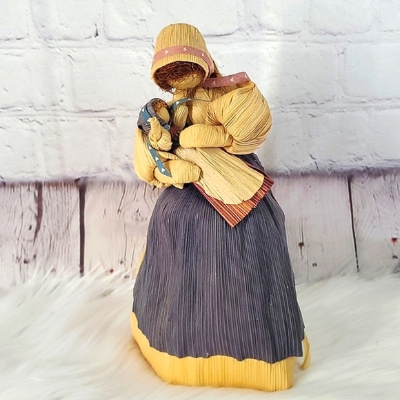 Vintage 80s Corn Husk Mother & Child Doll Handmade Amish Faceless Country Farm 9 - Picture 1 of 12